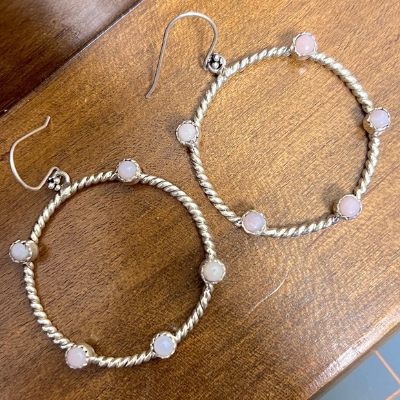 14g Southwestern Peruvian Pink Opal Stone Handmade Sterling Silver Earrings - Picture 3 of 8